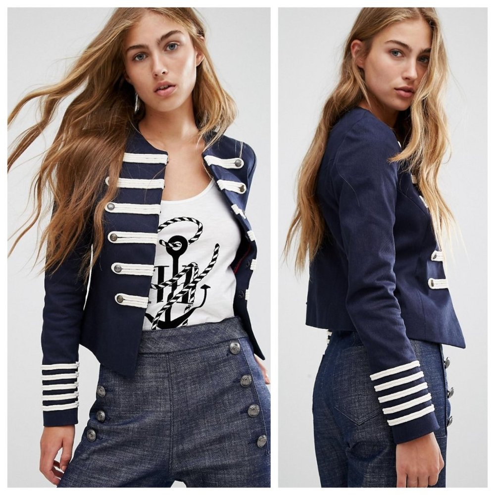 Gigi Hadid x Tommy Hilfiger Rare Navy & White Embroidered Military Jacket - Picture 6 of 10
